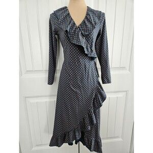 Matilda Jane Reunion Wrap Ruffle Long Sleeve Dress Blue S classic country